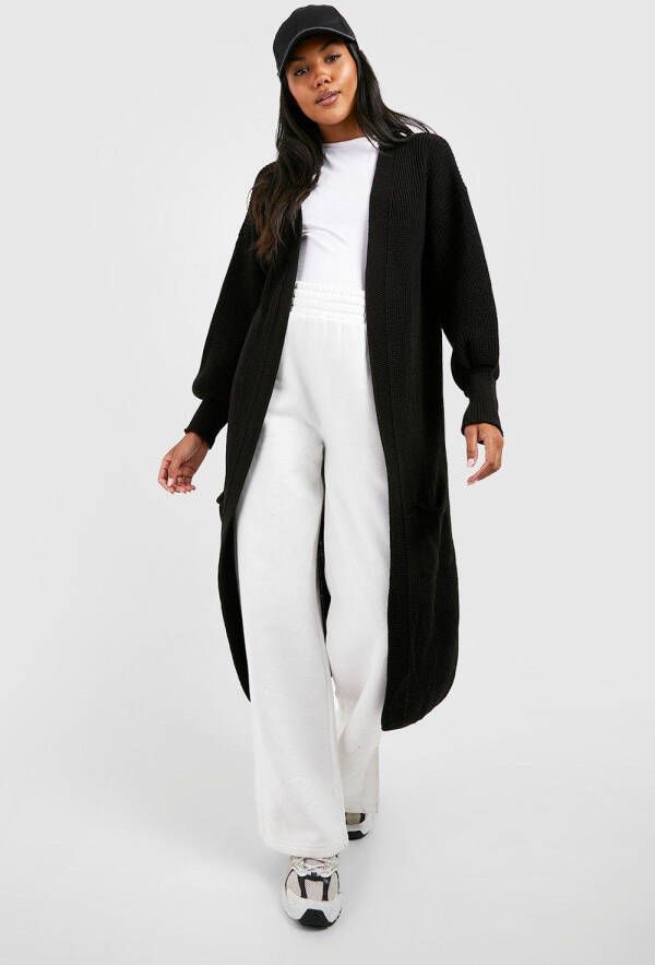 boohoo Zwangerschap Gebreide Midi Cardigan Met Klokmouwen, Black