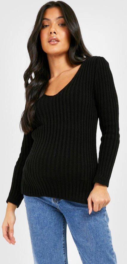 boohoo Zwangerschap Gebreide Top Met Ronde Zoom En Zijsplit, Black