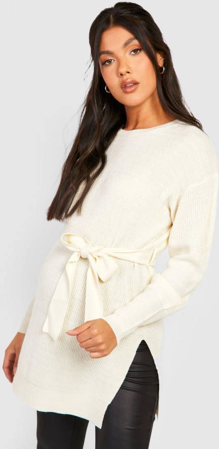 boohoo Zwangerschap Gebreide Trui Met Zijsplit En Ceintuur, Oatmeal