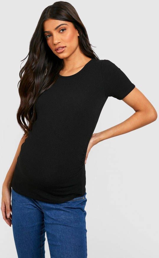 boohoo Zwangerschap Gekreukeld Geribbeld T Shirt, Black