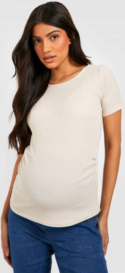 boohoo Zwangerschap Gekreukeld Geribbeld T Shirt, Ecru