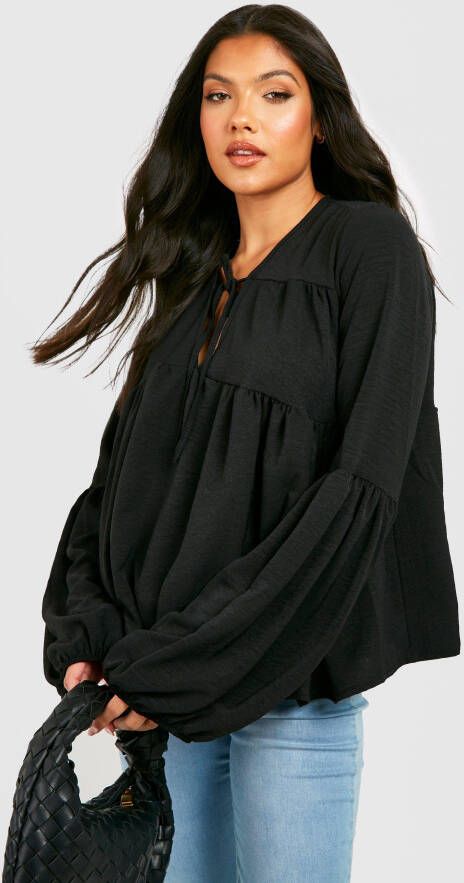 boohoo Zwangerschap Gekreukelde Boho Blouse Met Ceintuur, Black