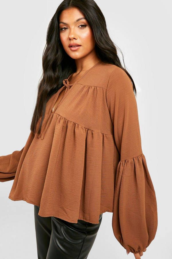 boohoo Zwangerschap Gekreukelde Boho Blouse Met Ceintuur, Mocha