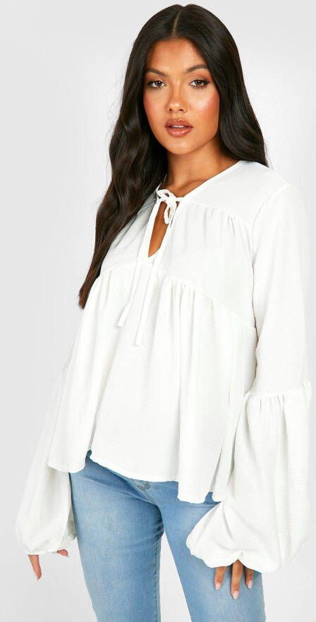 boohoo Zwangerschap Gekreukelde Boho Blouse Met Ceintuur, White