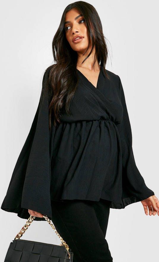 boohoo Zwangerschap Gekreukelde Flared Wikkeltop, Black