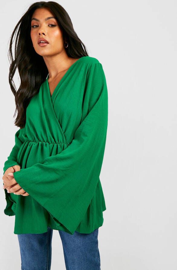 boohoo Zwangerschap Gekreukelde Flared Wikkeltop, Green