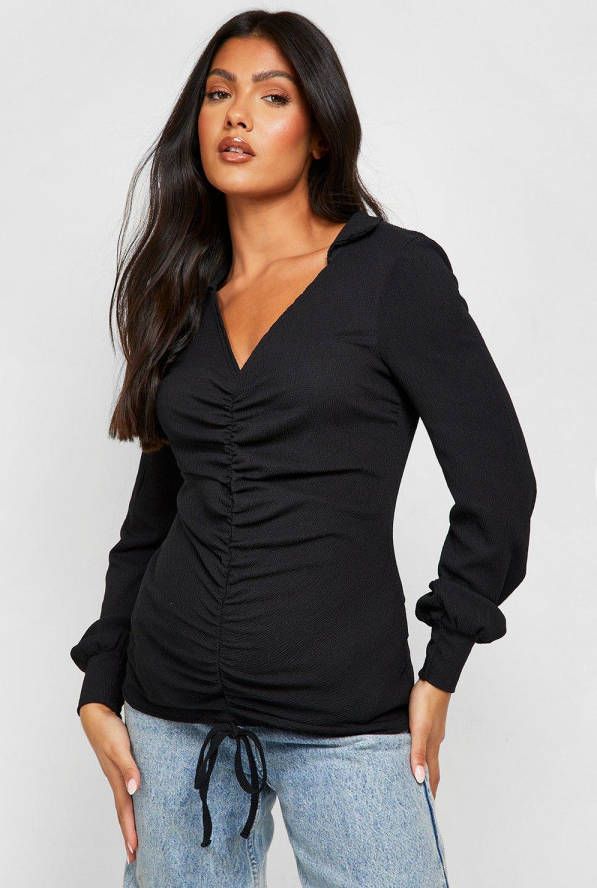 boohoo Zwangerschap Gekreukelde Geplooide Blouse, Black