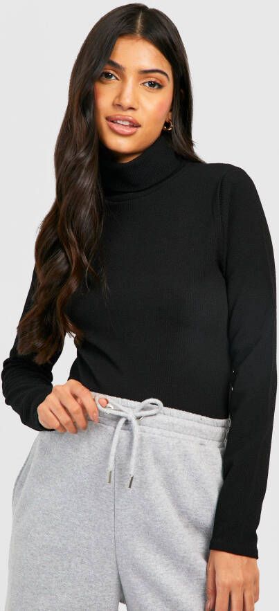 boohoo Zwangerschap Gekreukelde Geribbelde Coltrui, Black