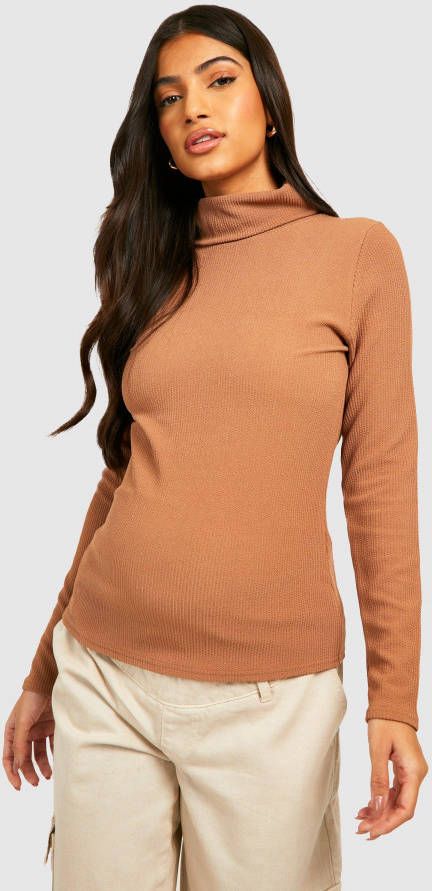 boohoo Zwangerschap Gekreukelde Geribbelde Coltrui, Camel