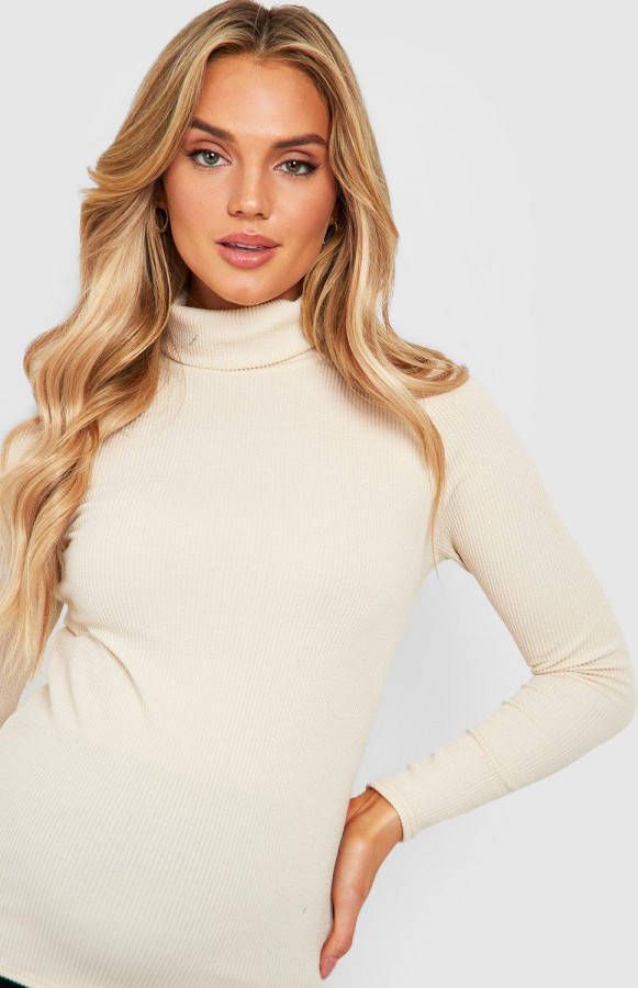 boohoo Zwangerschap Gekreukelde Geribbelde Coltrui, Ecru