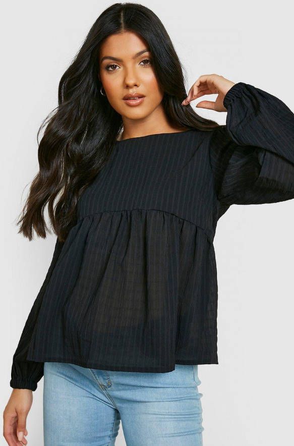 boohoo Zwangerschap Gekreukelde Gesmokte Top Met Pofmouwen, Black