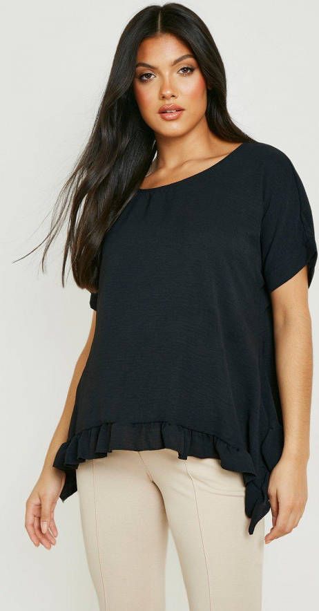 boohoo Zwangerschap Gekreukelde Top Met Geplooide Zoom, Black