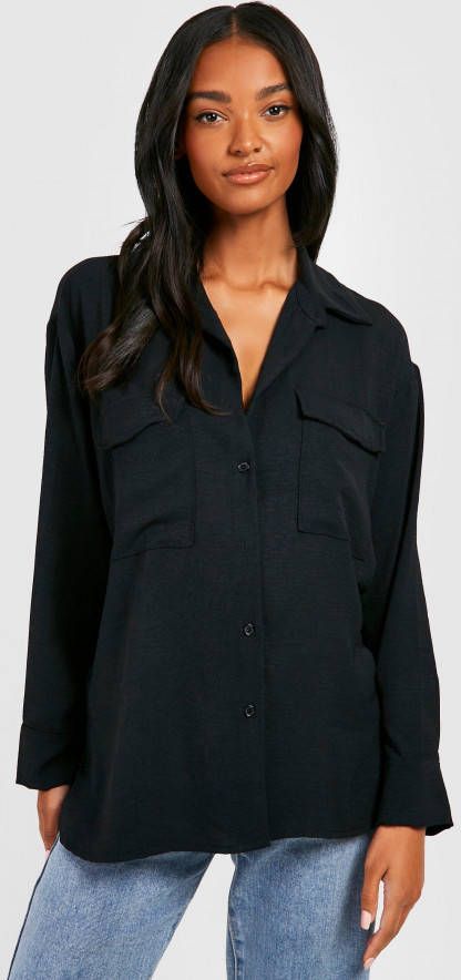 boohoo Zwangerschap Gekreukelde Utility Blouse, Black