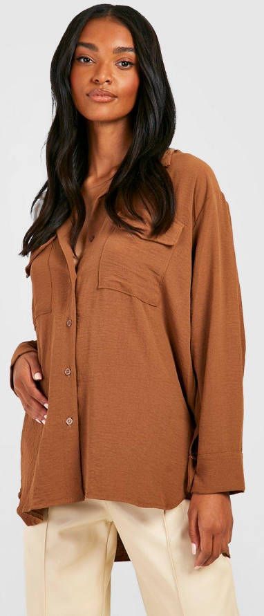 boohoo Zwangerschap Gekreukelde Utility Blouse, Mocha