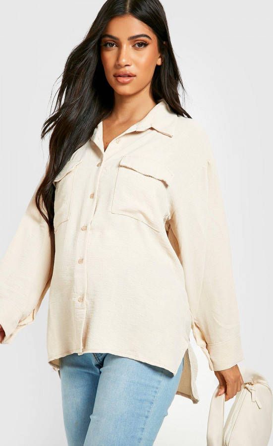 boohoo Zwangerschap Gekreukelde Utility Blouse, Stone
