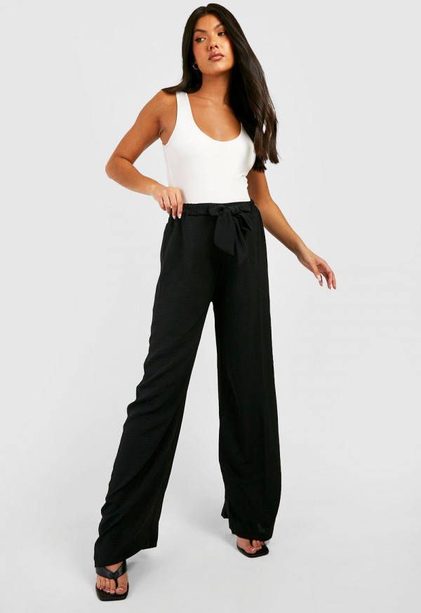 boohoo Zwangerschap Gekreukelde Wide Leg Broek Met Ceintuur, Black