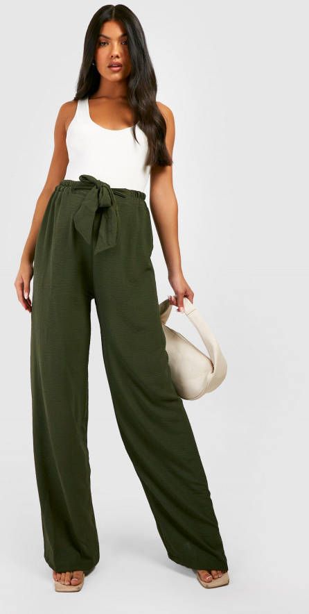 boohoo Zwangerschap Gekreukelde Wide Leg Broek Met Ceintuur, Khaki