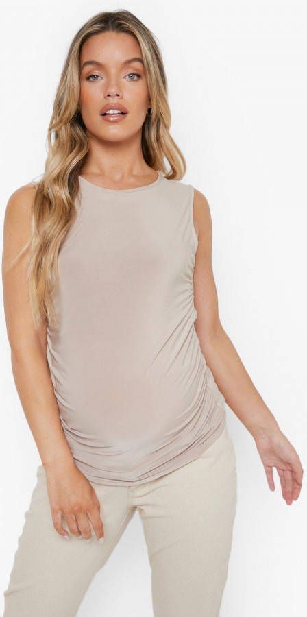 boohoo Zwangerschap Geplooide Strakke Top, Stone