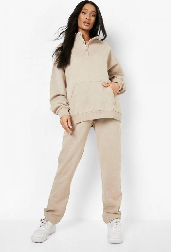 boohoo Zwangerschap Gerecycled Borstvoeding Trainingspak Met Knopen, Taupe