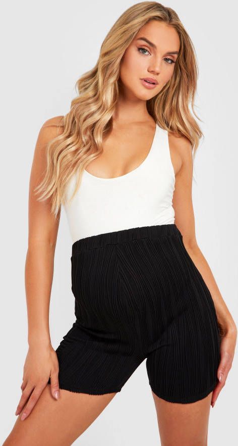 boohoo Zwangerschap Geribbeld Golvend Fietsbroekje, Black