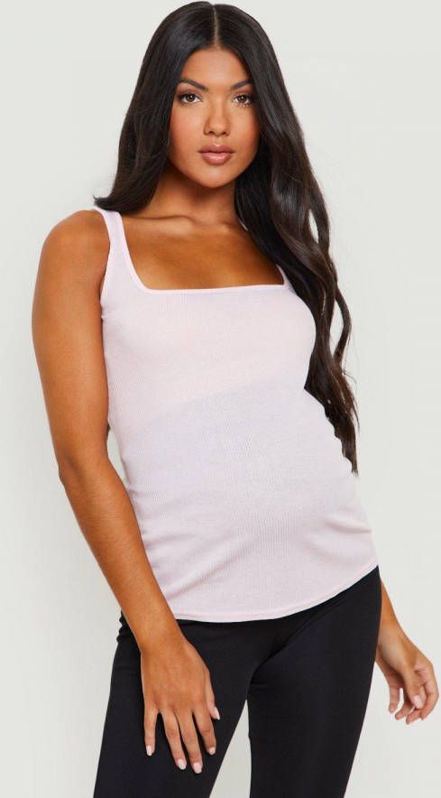 boohoo Zwangerschap Geribbeld Hemd Met Vierkante Hals, Pink