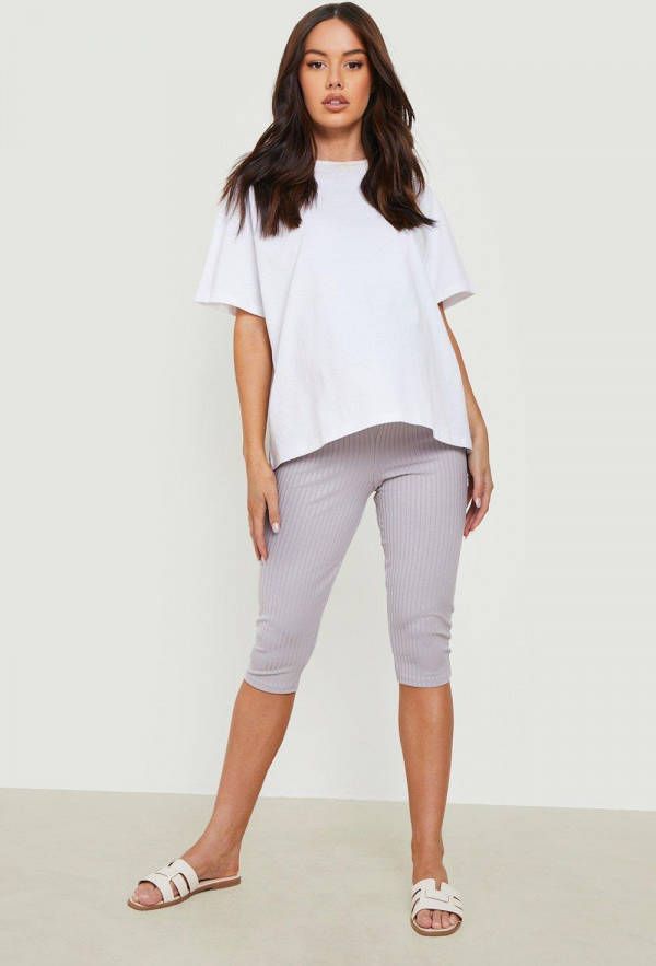boohoo Zwangerschap Geribbeld Long Line Fietsbroekje, Grey