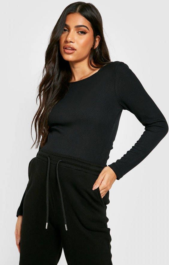 boohoo Zwangerschap Geribbeld T Shirt Met Lange Mouwen, Black