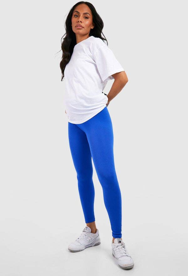boohoo Zwangerschap Geribbelde Naadloze Leggings, Cobalt