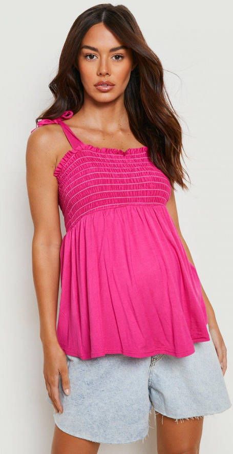 boohoo Zwangerschap Gesmokt Geplooid Hemdje, Hot Pink