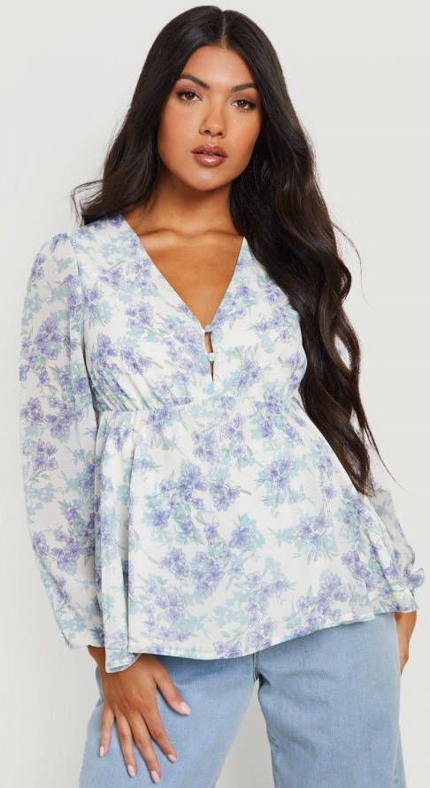 boohoo Zwangerschap Gesmokte Bloemen Top Met Knopen, White