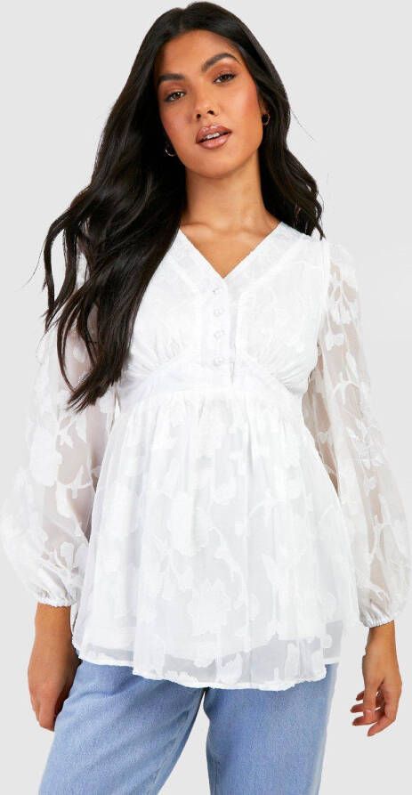 boohoo Zwangerschap Gesmokte Doorknoop Burnout Bloemen Top, White