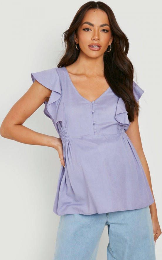 boohoo Zwangerschap Gesmokte Linnen Top Met Ruches, Purple