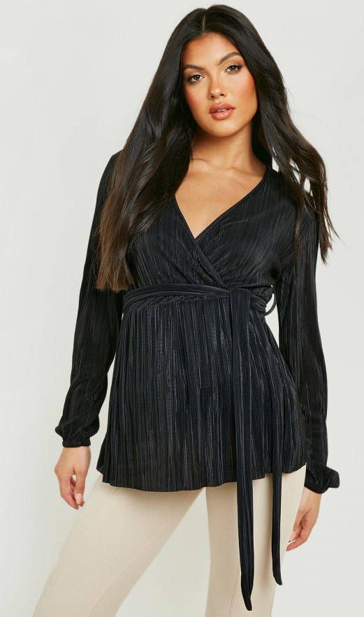 boohoo Zwangerschap Gesmokte Plisse Top Met Strik, Black