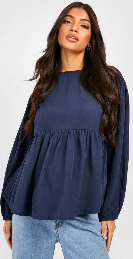 boohoo Zwangerschap Gesmokte Top Met Pofmouwen En Gekruiste Rug, Navy