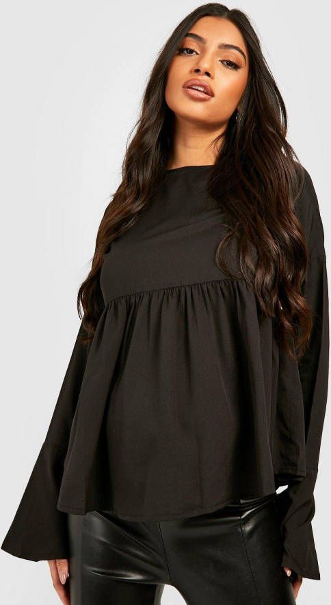 boohoo Zwangerschap Gesmokte Top Met Wijde Mouwen En Gekruiste Rug, Black