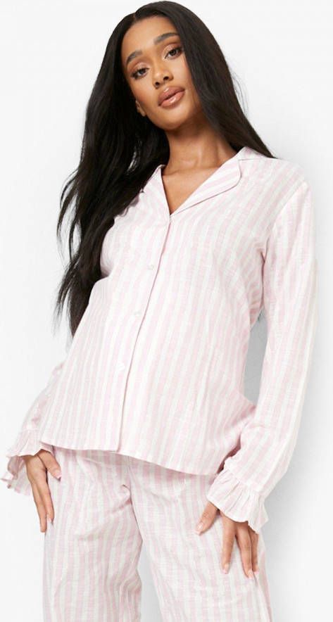 boohoo Zwangerschap Gestreepte Glitter Pyjama Set Met Geplooide Zoom, Pink