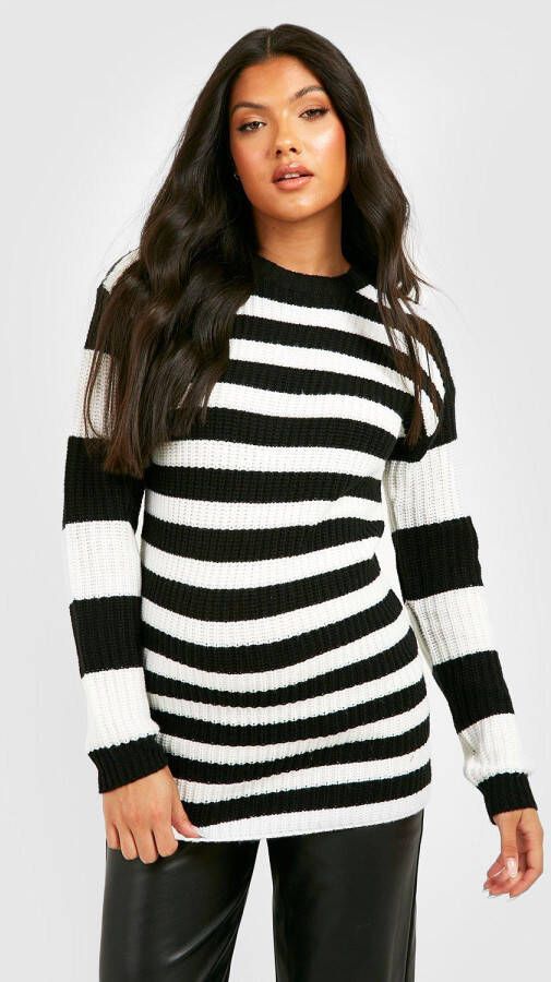 boohoo Zwangerschap Gestreepte Trui Met Crewneck, Black