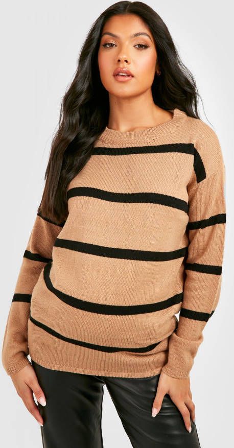 boohoo Zwangerschap Gestreepte Trui Met Crewneck, Taupe