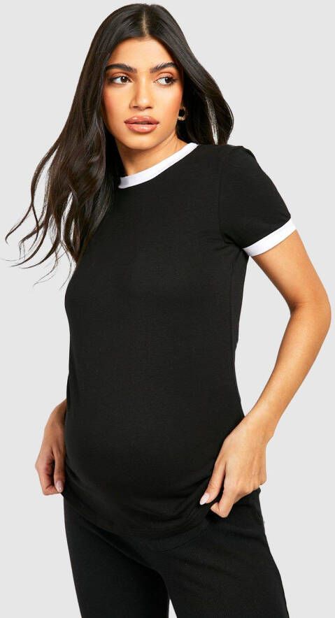 boohoo Zwangerschap Getailleerd T Shirt Met Contrasterende Zoom, Black