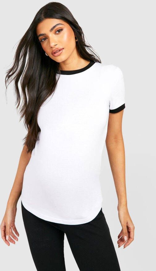 boohoo Zwangerschap Getailleerd T Shirt Met Contrasterende Zoom, White