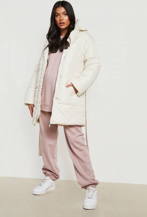 boohoo Zwangerschap Gewatteerde Parka Jas Met Wollen Capuchon, Stone