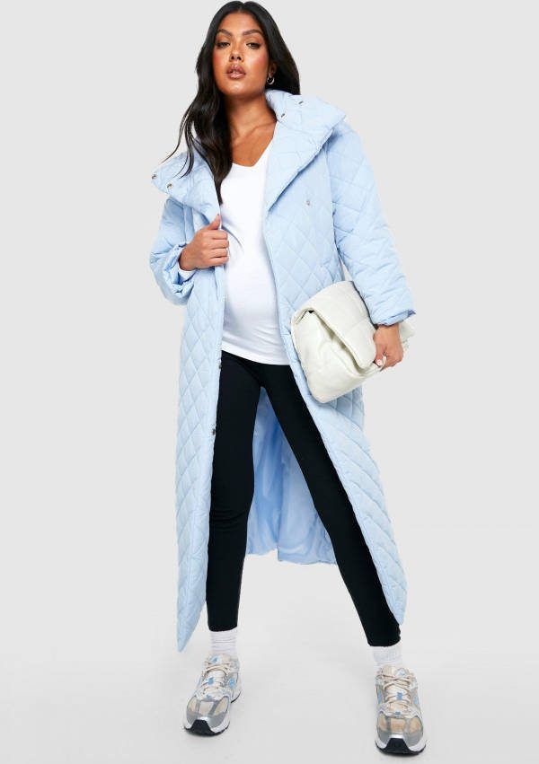 boohoo Zwangerschap Gewatteerde Wikkel Jas Met Stiksels, Light Blue