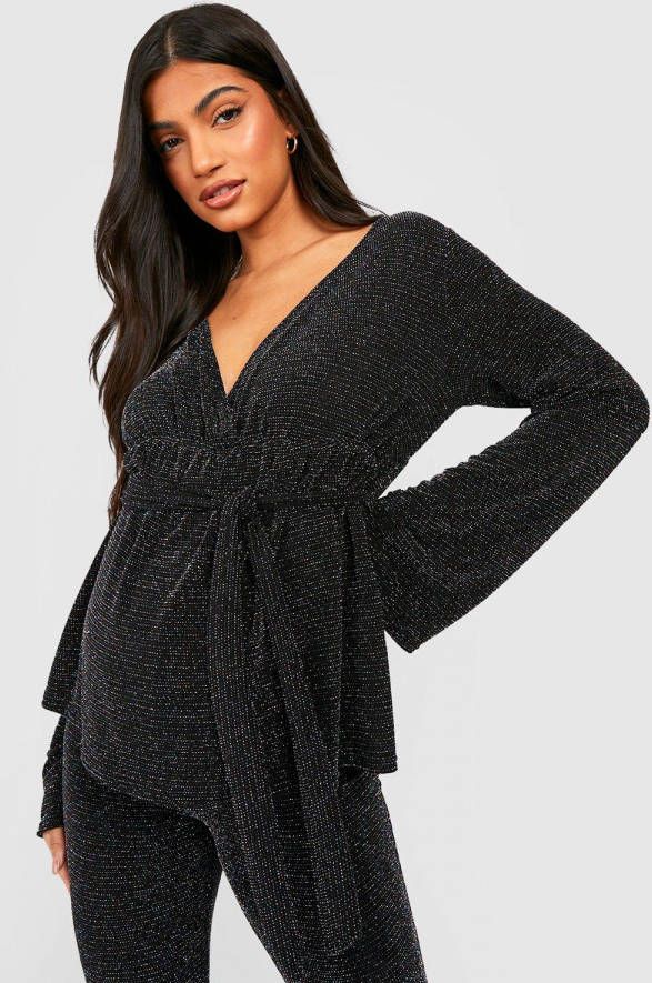 boohoo Zwangerschap Glitter Wikkel Top Met Wijde Mouwen, Multi