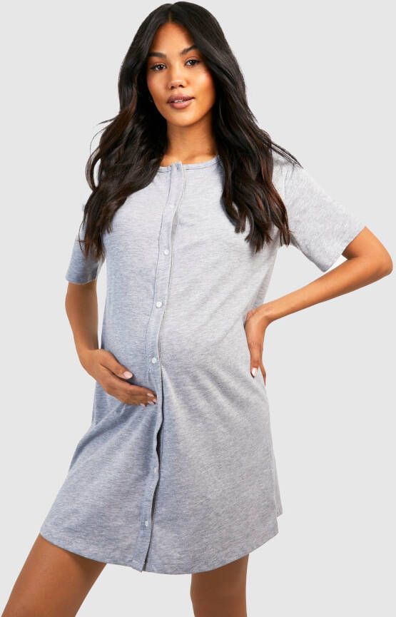 boohoo Zwangerschap Hospital Essentials Nachtjapon In Een Tasje, Grey Marl