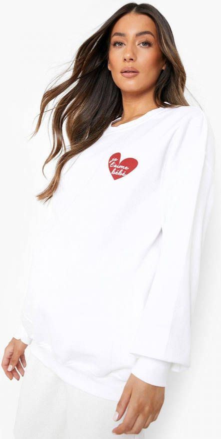 boohoo Zwangerschap 'Je Taime Bebe' Trui, White