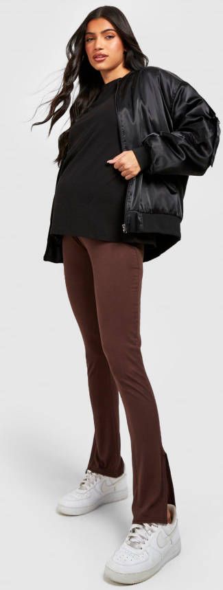 boohoo Zwangerschap Jersey Leggings Met Split, Chocolate