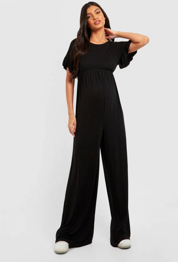 boohoo Zwangerschap Jumpsuit Met Geplooide Mouwen, Black