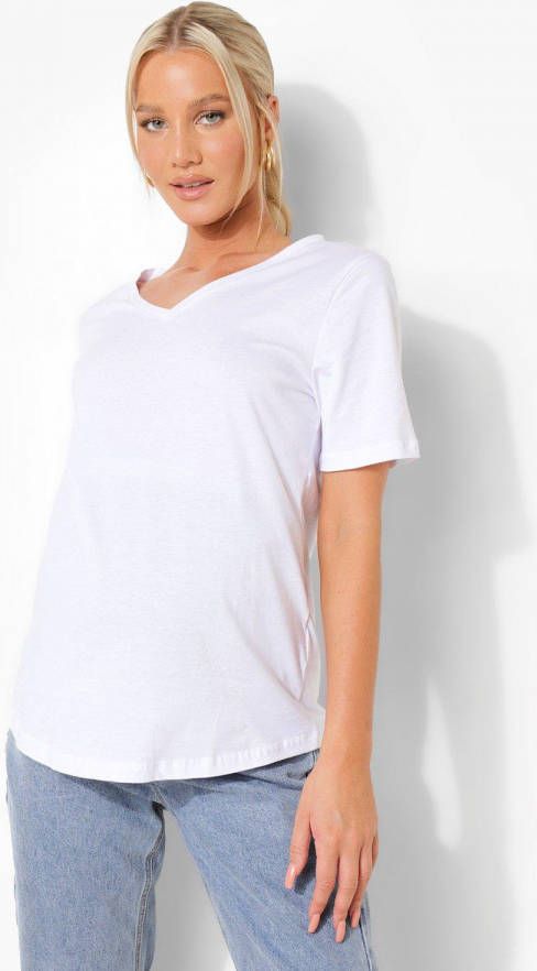 boohoo Zwangerschap Katoenen T Shirt Met V Hals, White