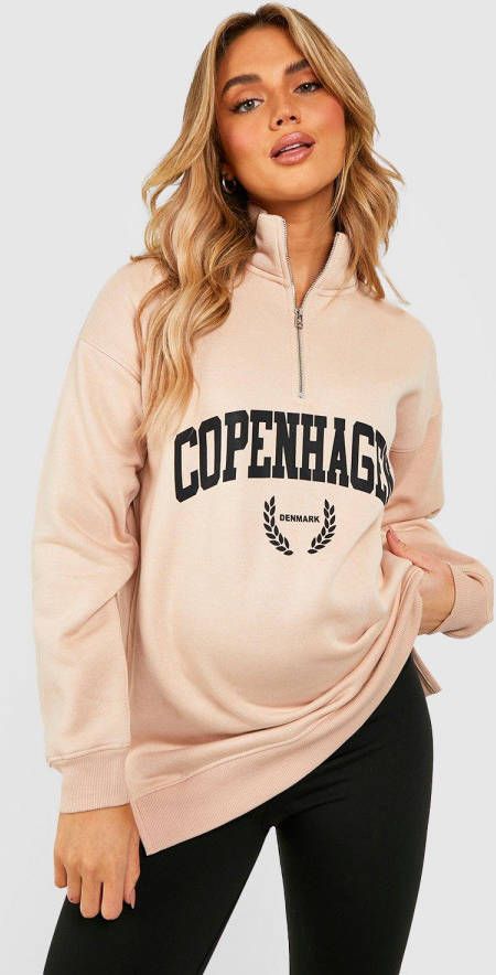 boohoo Zwangerschap Kopenhagen Trui Met Korte Rits, Stone