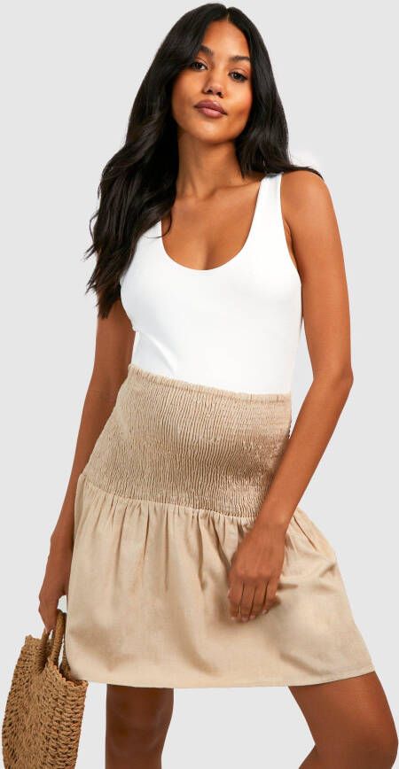 boohoo Zwangerschap Linnen Mini Rokje Met Geplooide Taille, Stone